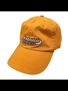 Vintage 90s Aéropostale Athletic Dept Strapback Hat Yellow Navy Logo Cap